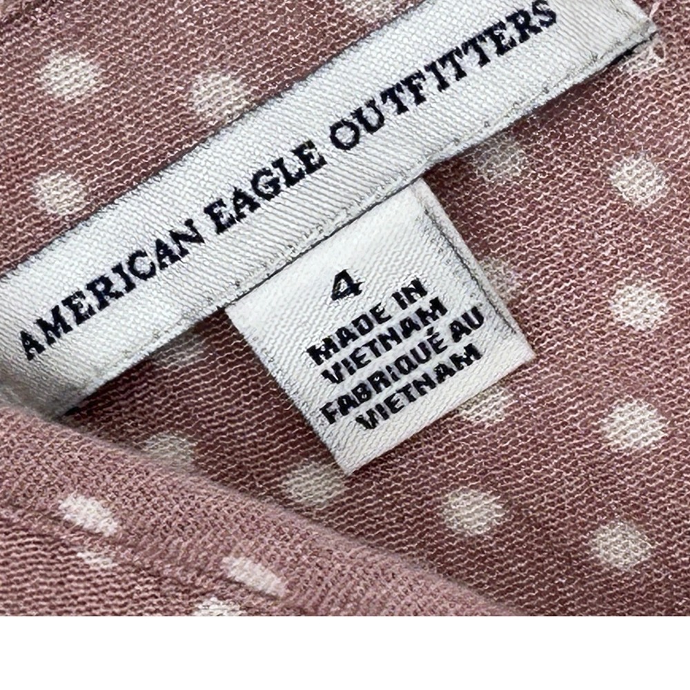 American Eagle Pink Polka Dot Tie Front Mini Dress Size 4 Babydoll Cottagecore - Picture 8 of 13